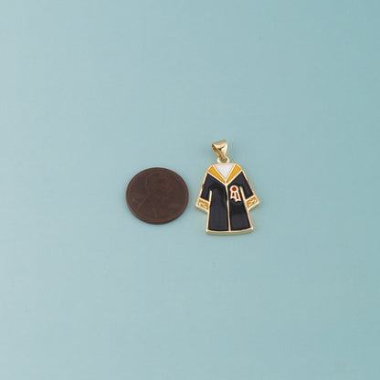 18K Gold Filled Bachelor Uniform Pendant,Enamel Graduation Charm Bracelet Necklace for DIY Jewelry Making Supply