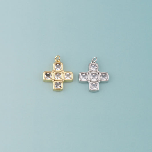 Gold Cross Charms,18K Gold Filled Cross Pendant,Religion Charm Bracelet Necklace for DIY Jewelry Making Supply