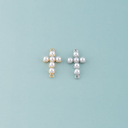 Gold Cross Connector,18K Gold Filled Pearl Cross Pendant,Religion Charm Bracelet Necklace for DIY Jewelry Making Supply