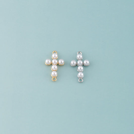 Gold Cross Connector,18K Gold Filled Pearl Cross Pendant,Religion Charm Bracelet Necklace for DIY Jewelry Making Supply