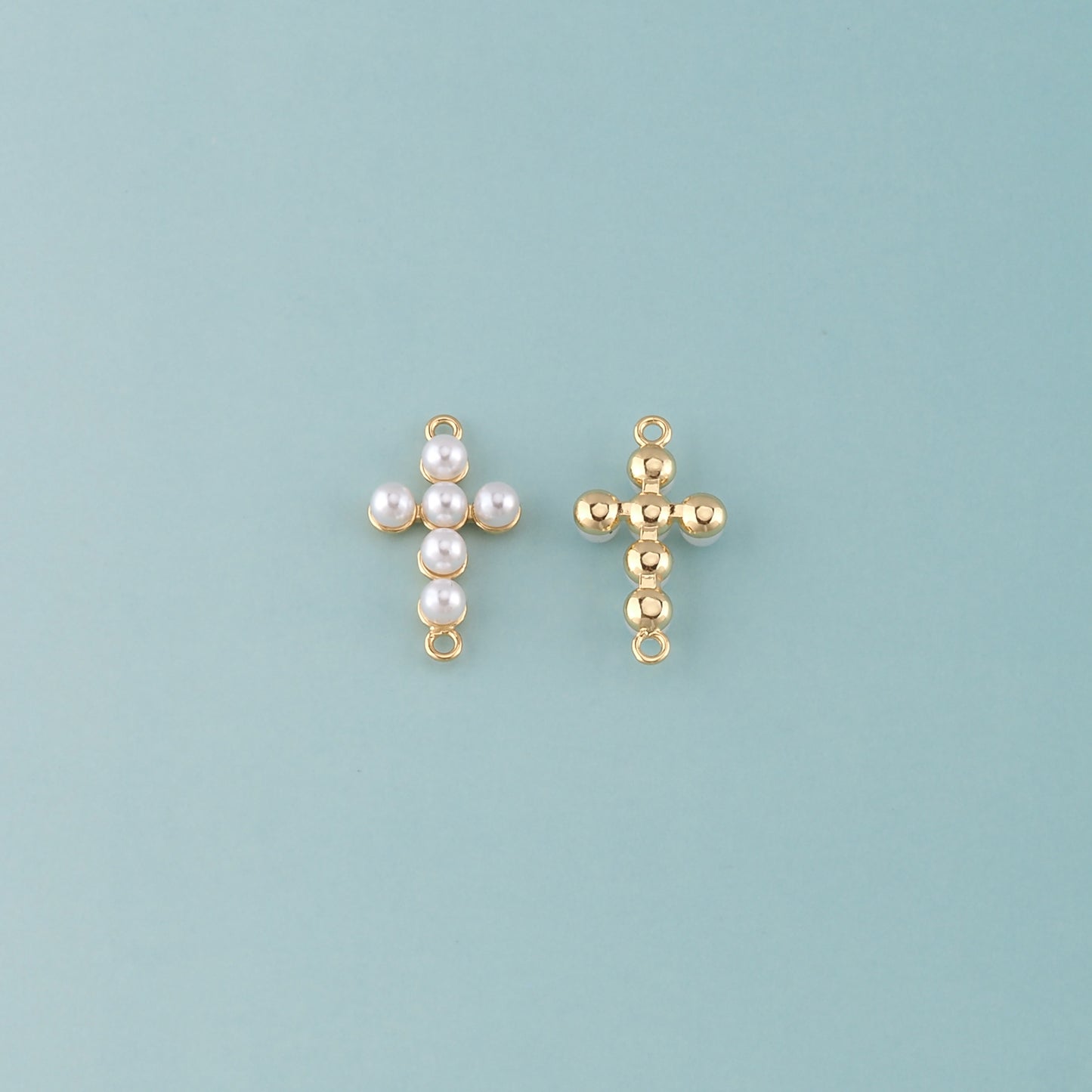 Gold Cross Connector,18K Gold Filled Pearl Cross Pendant,Religion Charm Bracelet Necklace for DIY Jewelry Making Supply