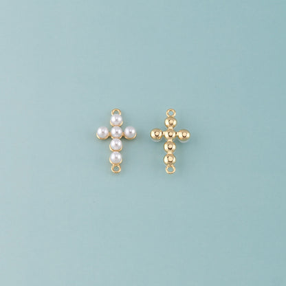 Gold Cross Connector,18K Gold Filled Pearl Cross Pendant,Religion Charm Bracelet Necklace for DIY Jewelry Making Supply