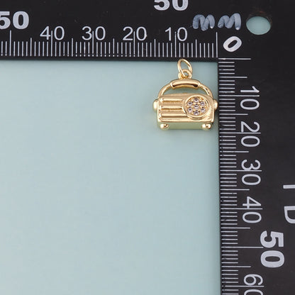 18K Gold Filled Radio Pendant,CZ Micro Pave Radio Charm Bracelet Necklace for DIY Jewelry Making Supply