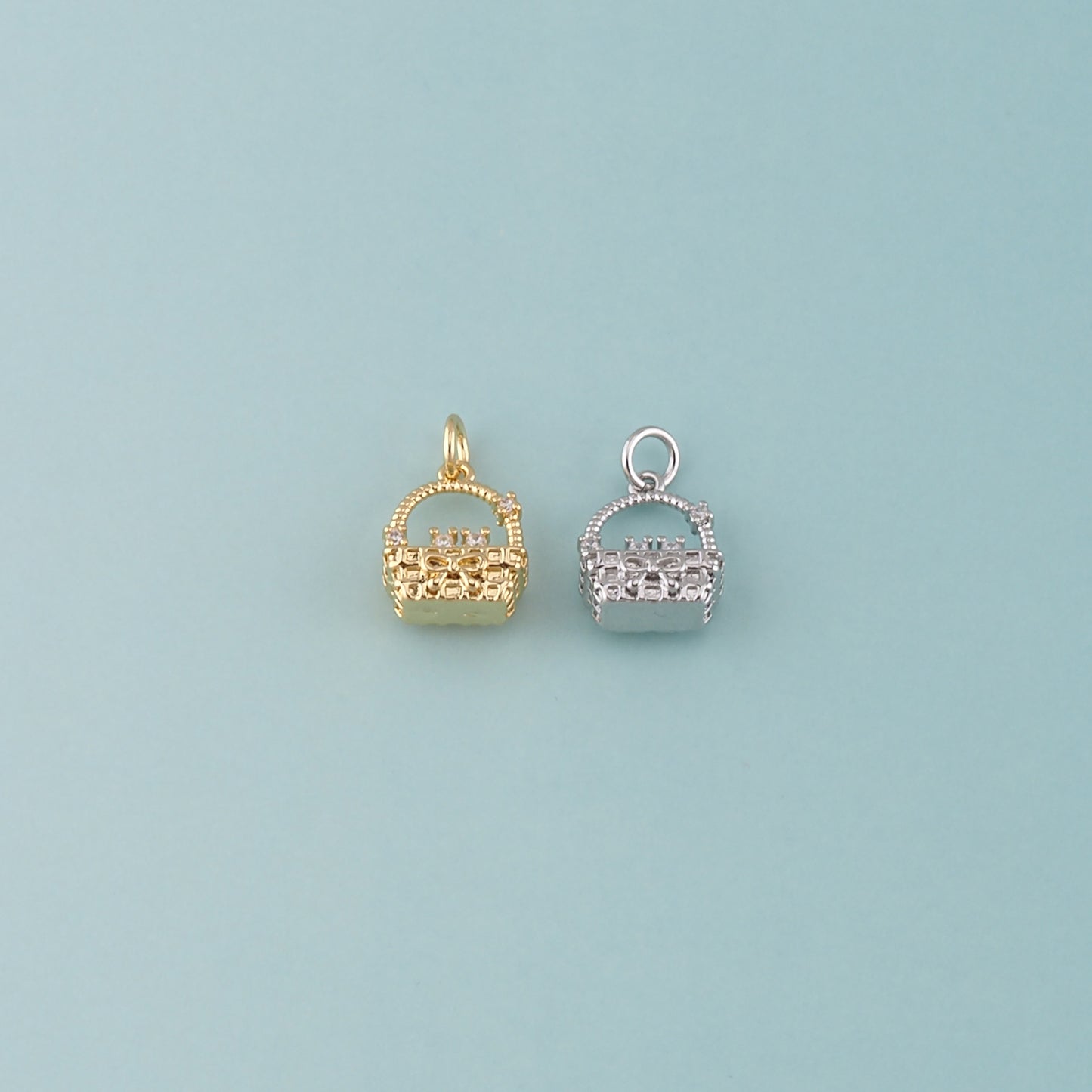 18K Gold Filled Fruit Basket Pendant,CZ Micro Pave Nantucket Basket Charm Bracelet Necklace for DIY Jewelry Making Supply
