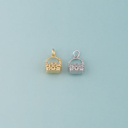 18K Gold Filled Fruit Basket Pendant,CZ Micro Pave Nantucket Basket Charm Bracelet Necklace for DIY Jewelry Making Supply