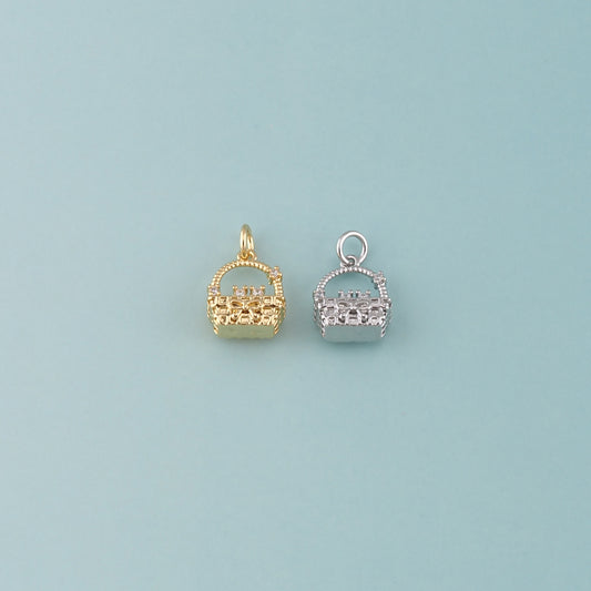 18K Gold Filled Fruit Basket Pendant,CZ Micro Pave Nantucket Basket Charm Bracelet Necklace for DIY Jewelry Making Supply