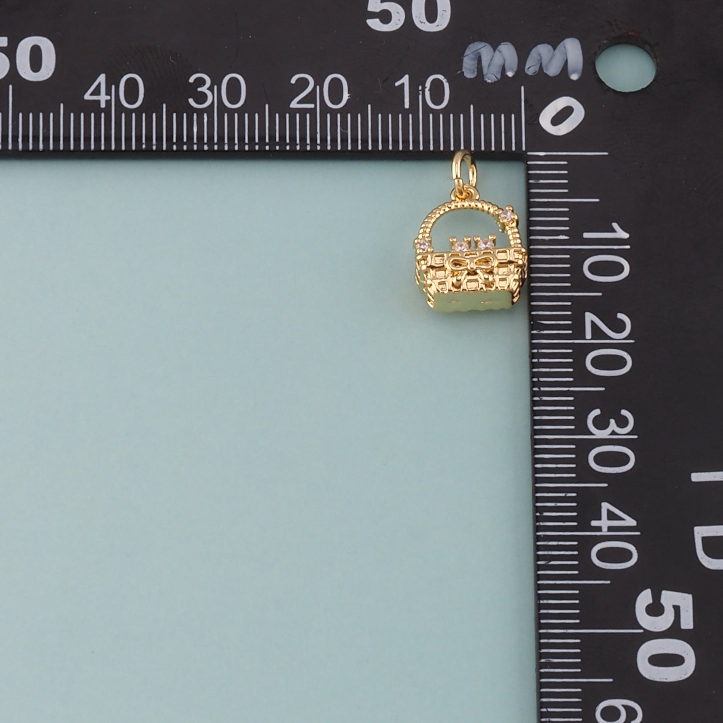 18K Gold Filled Fruit Basket Pendant,CZ Micro Pave Nantucket Basket Charm Bracelet Necklace for DIY Jewelry Making Supply