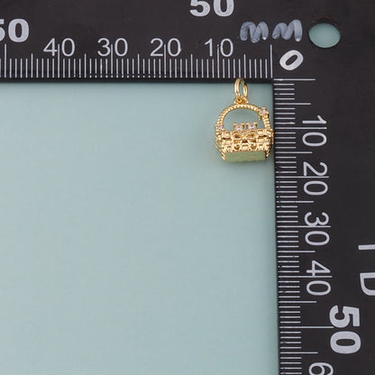 18K Gold Filled Fruit Basket Pendant,CZ Micro Pave Nantucket Basket Charm Bracelet Necklace for DIY Jewelry Making Supply