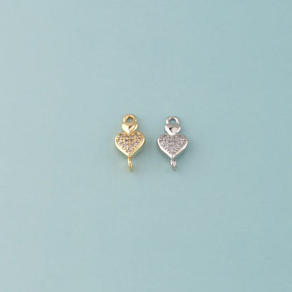 18K Gold Filled Heart Connector,CZ Micro Pave Heart Charm Bracelet Necklace for DIY Jewelry Making Supply