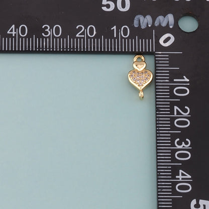 18K Gold Filled Heart Connector,CZ Micro Pave Heart Charm Bracelet Necklace for DIY Jewelry Making Supply