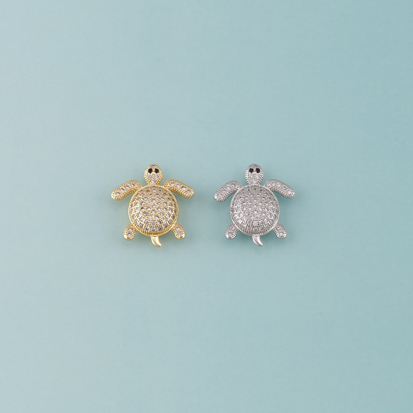 Gold Ocean Charms,18K Gold Filled Turtle Pendant,CZ Micro Pave Turtle Charm Bracelet Necklace for DIY Jewelry Making Supply