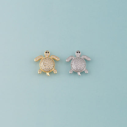 Gold Ocean Charms,18K Gold Filled Turtle Pendant,CZ Micro Pave Turtle Charm Bracelet Necklace for DIY Jewelry Making Supply