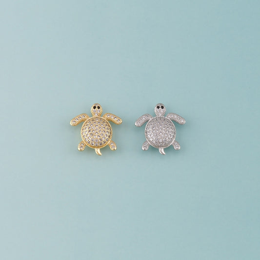 Gold Ocean Charms,18K Gold Filled Turtle Pendant,CZ Micro Pave Turtle Charm Bracelet Necklace for DIY Jewelry Making Supply