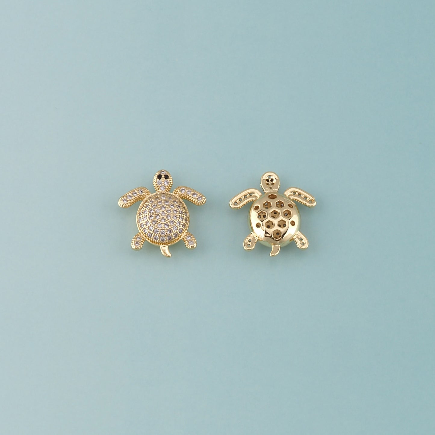 Gold Ocean Charms,18K Gold Filled Turtle Pendant,CZ Micro Pave Turtle Charm Bracelet Necklace for DIY Jewelry Making Supply