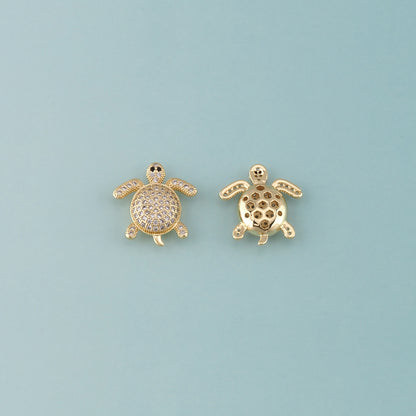 Gold Ocean Charms,18K Gold Filled Turtle Pendant,CZ Micro Pave Turtle Charm Bracelet Necklace for DIY Jewelry Making Supply