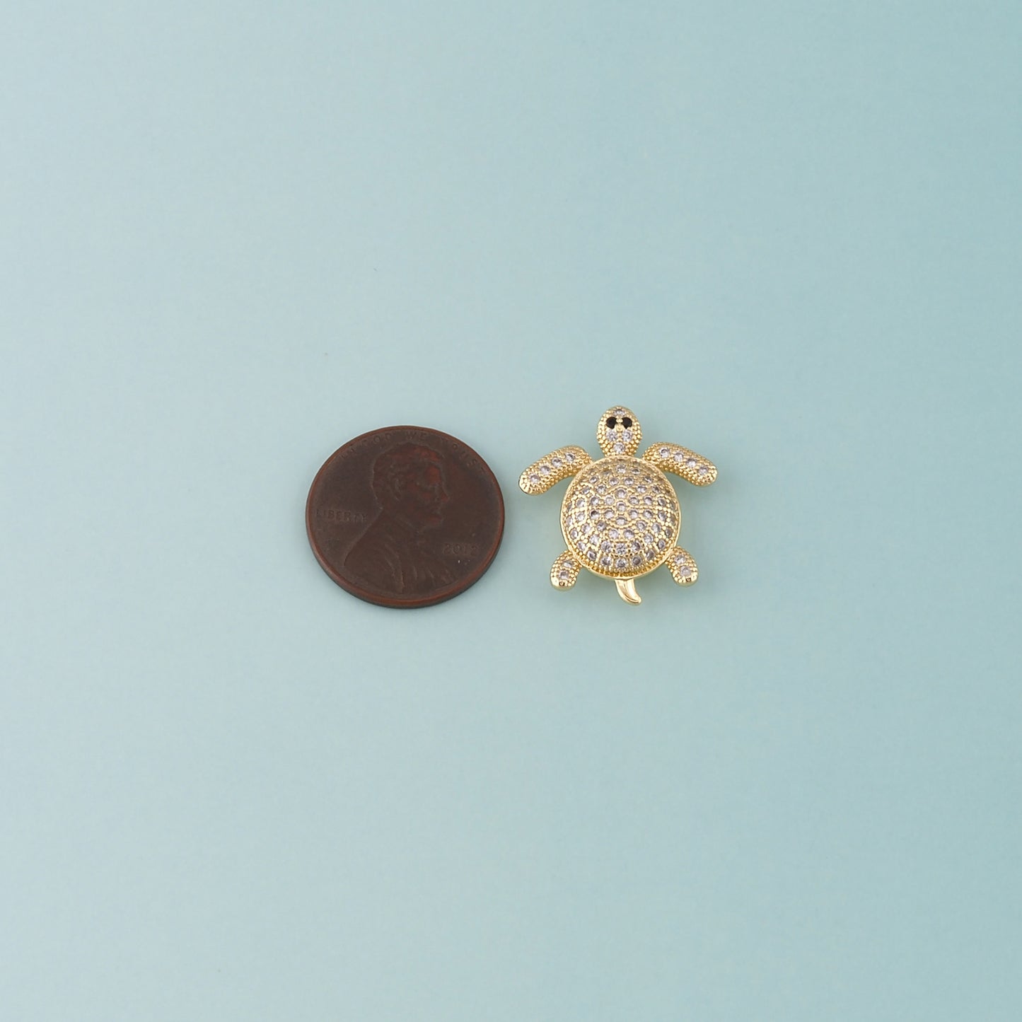 Gold Ocean Charms,18K Gold Filled Turtle Pendant,CZ Micro Pave Turtle Charm Bracelet Necklace for DIY Jewelry Making Supply