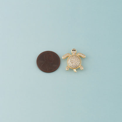 Gold Ocean Charms,18K Gold Filled Turtle Pendant,CZ Micro Pave Turtle Charm Bracelet Necklace for DIY Jewelry Making Supply