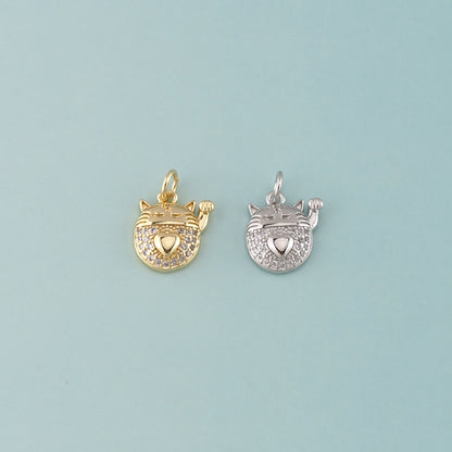 18K Gold Filled Lucky Cat Pendant,CZ Micro Pave Lucky Cat Charm Bracelet Necklace for DIY Jewelry Making Supply