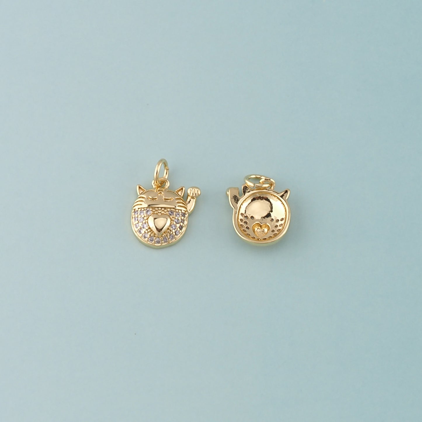 18K Gold Filled Lucky Cat Pendant,CZ Micro Pave Lucky Cat Charm Bracelet Necklace for DIY Jewelry Making Supply