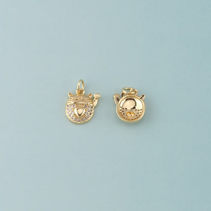 18K Gold Filled Lucky Cat Pendant,CZ Micro Pave Lucky Cat Charm Bracelet Necklace for DIY Jewelry Making Supply