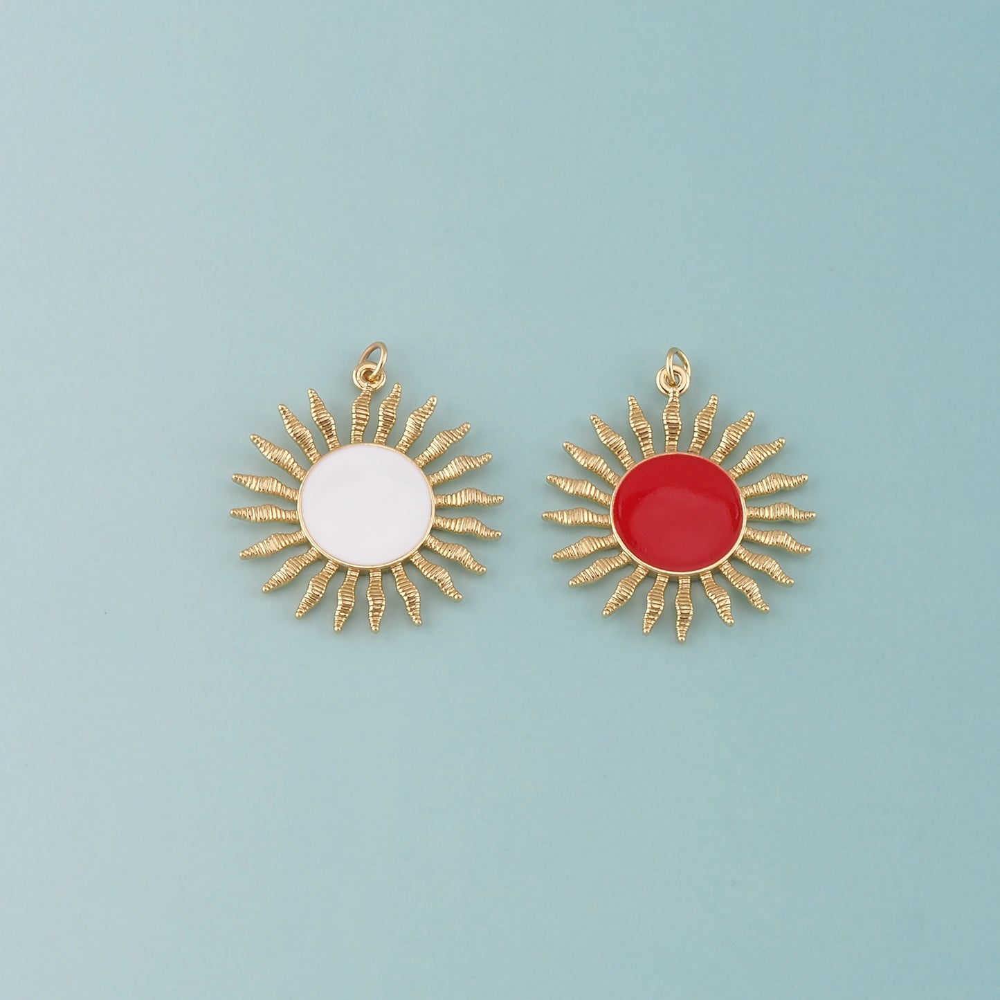 Gold Sun Charms,18K Gold Filled Sun Pendant,Enamel Celestial Charm Bracelet Necklace for DIY Jewelry Making Supply