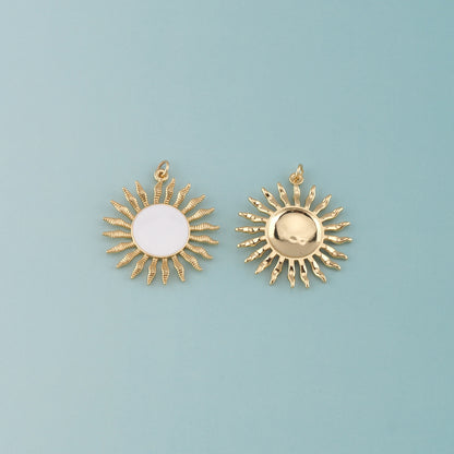 Gold Sun Charms,18K Gold Filled Sun Pendant,Enamel Celestial Charm Bracelet Necklace for DIY Jewelry Making Supply