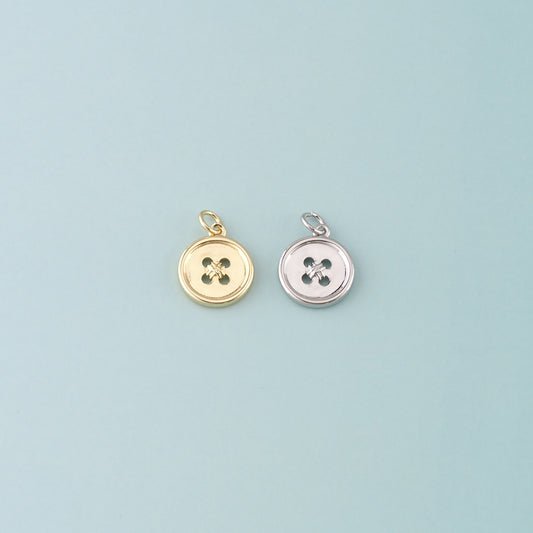 18K Gold Filled Buttons Pendant,Dainty Buttons Charm Bracelet Necklace for DIY Jewelry Making Supply