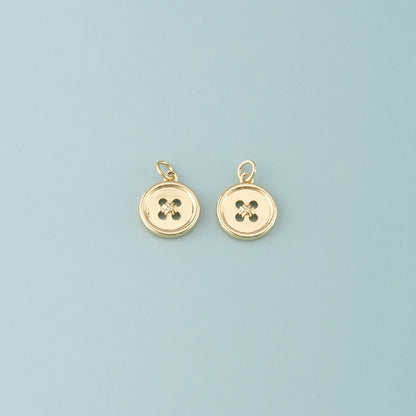 18K Gold Filled Buttons Pendant,Dainty Buttons Charm Bracelet Necklace for DIY Jewelry Making Supply