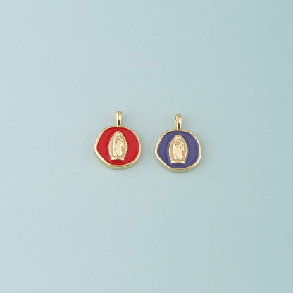18K Gold Filled Virgin Mary Pendant,Enamel Religion Charm Bracelet Necklace for DIY Jewelry Making Supply