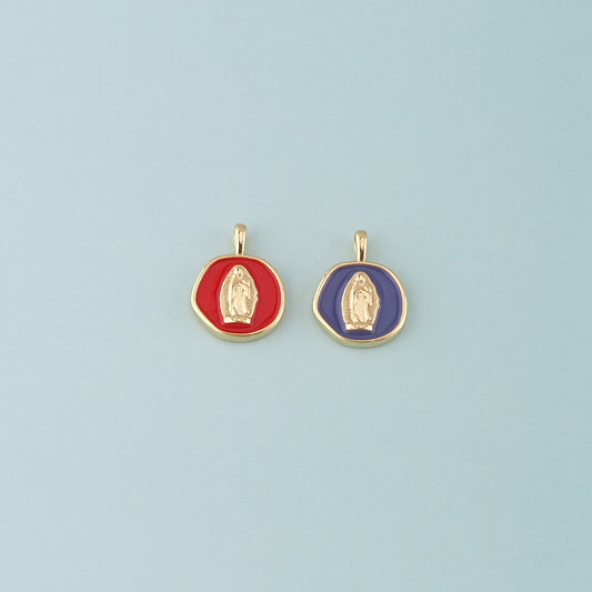 18K Gold Filled Virgin Mary Pendant,Enamel Religion Charm Bracelet Necklace for DIY Jewelry Making Supply
