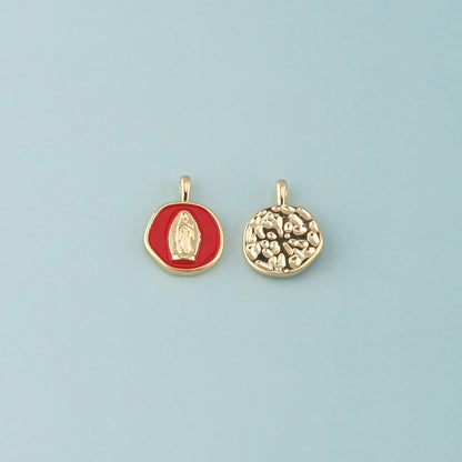 18K Gold Filled Virgin Mary Pendant,Enamel Religion Charm Bracelet Necklace for DIY Jewelry Making Supply