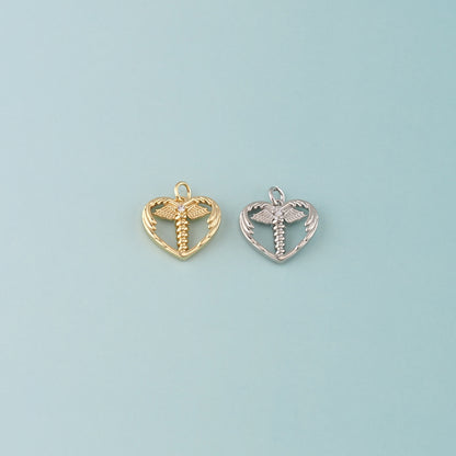 Gold Angel Wings Charms,18K Gold Filled Heart Pendant,CZ Heart Wings Charm Bracelet Necklace for DIY Jewelry Making Supply