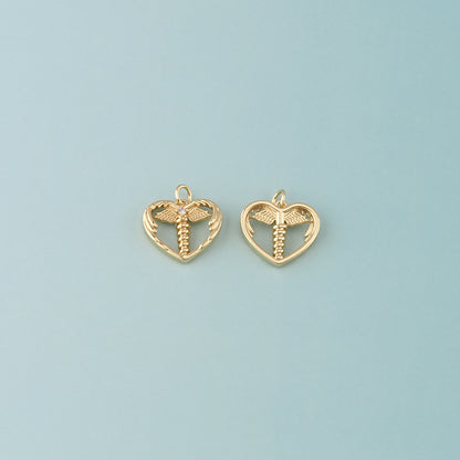 Gold Angel Wings Charms,18K Gold Filled Heart Pendant,CZ Heart Wings Charm Bracelet Necklace for DIY Jewelry Making Supply