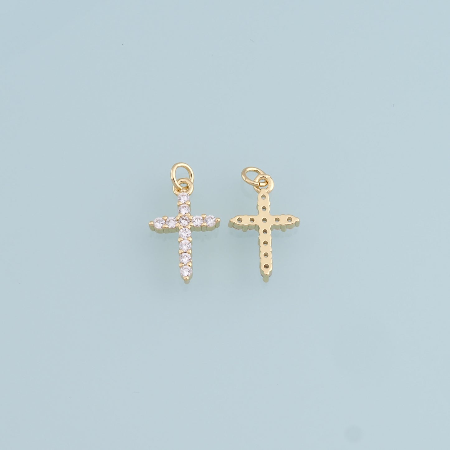 18K Gold Filled Cross Pendant,CZ Cross Charm Bracelet Necklace for DIY Jewelry Making Supply