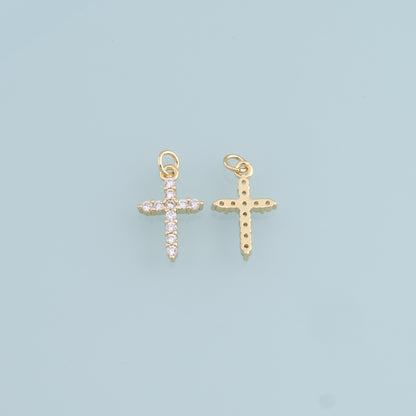 18K Gold Filled Cross Pendant,CZ Cross Charm Bracelet Necklace for DIY Jewelry Making Supply