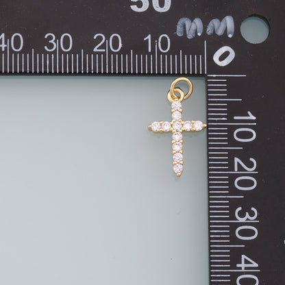 18K Gold Filled Cross Pendant,CZ Cross Charm Bracelet Necklace for DIY Jewelry Making Supply