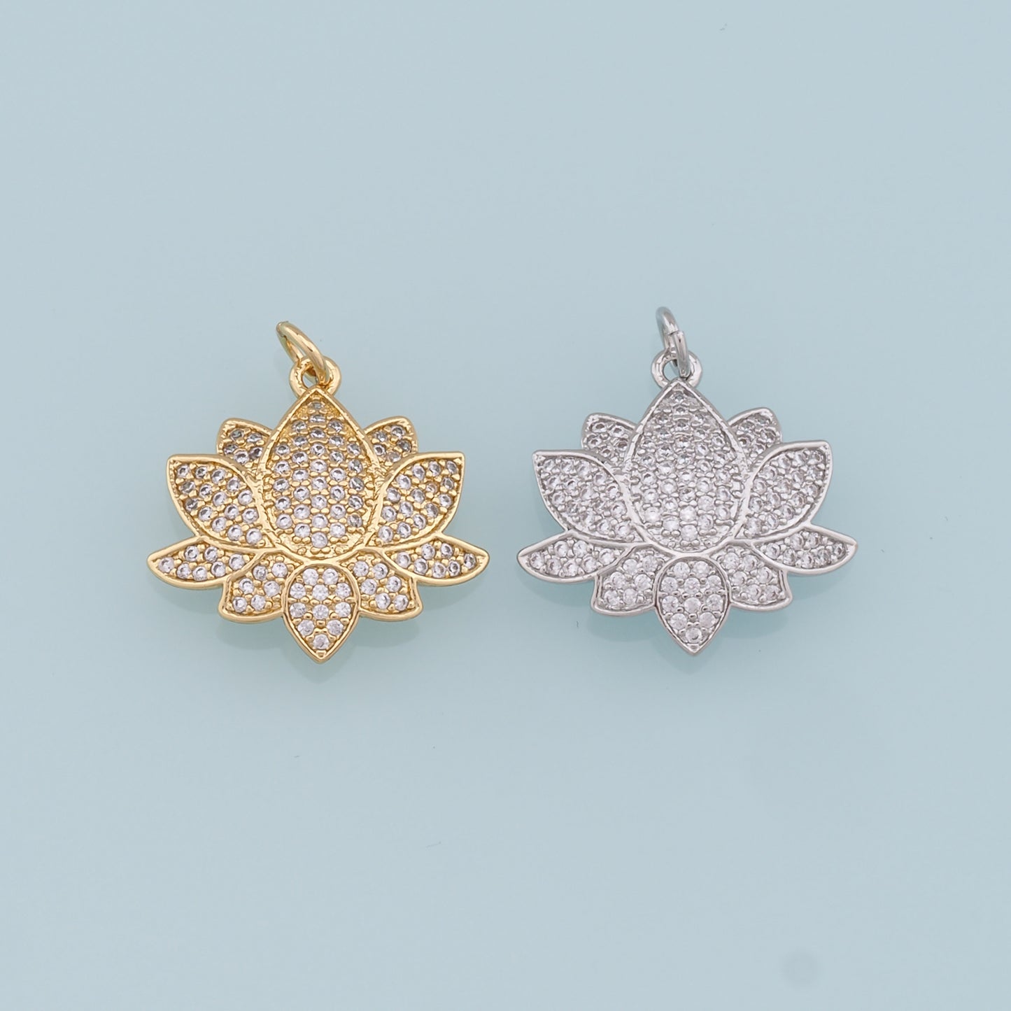 Gold Lotus Charms,18K Gold Filled Lotus Pendant,CZ Micro Pave Lotus Charm Bracelet Necklace for DIY Jewelry Making Supply