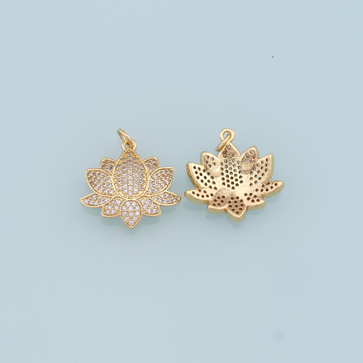 Gold Lotus Charms,18K Gold Filled Lotus Pendant,CZ Micro Pave Lotus Charm Bracelet Necklace for DIY Jewelry Making Supply