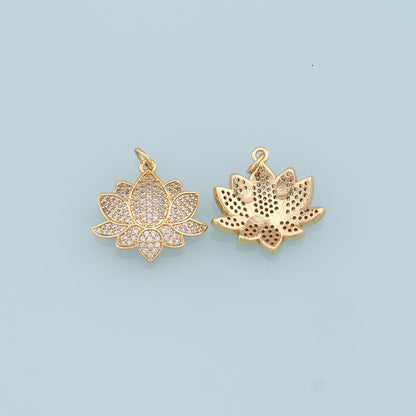 Gold Lotus Charms,18K Gold Filled Lotus Pendant,CZ Micro Pave Lotus Charm Bracelet Necklace for DIY Jewelry Making Supply