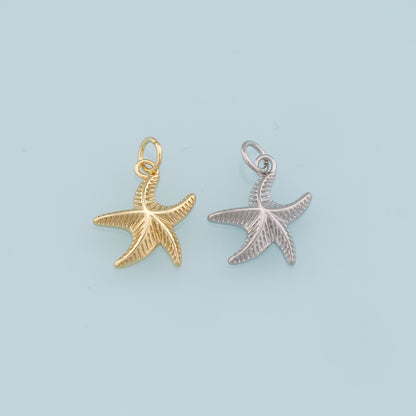 Gold Starfish Charms,18K Gold Filled Sea Star Pendant,Starfish Charm Bracelet Necklace for DIY Jewelry Making Supply