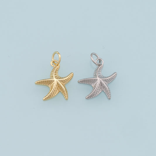 Gold Starfish Charms,18K Gold Filled Sea Star Pendant,Starfish Charm Bracelet Necklace for DIY Jewelry Making Supply