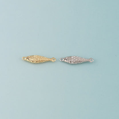 Gold Fish Connector,18K Gold Filled Fish Pendant,Ocean Charm Bracelet Necklace for DIY Jewelry Making Supply