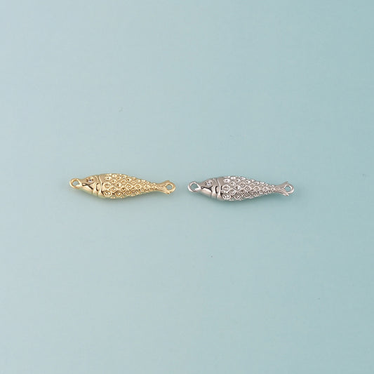 Gold Fish Connector,18K Gold Filled Fish Pendant,Ocean Charm Bracelet Necklace for DIY Jewelry Making Supply