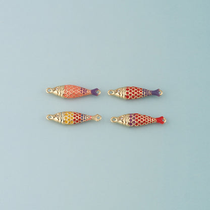 Gold Fish Connector,18K Gold Filled Fish Pendant,Enamel Ocean Charm Bracelet Necklace for DIY Jewelry Making Supply