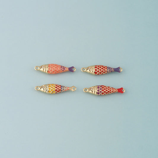 Gold Fish Connector,18K Gold Filled Fish Pendant,Enamel Ocean Charm Bracelet Necklace for DIY Jewelry Making Supply