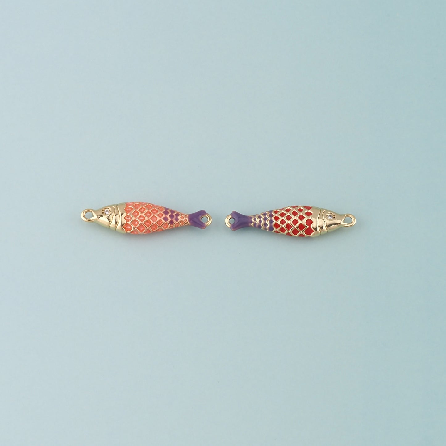 Gold Fish Connector,18K Gold Filled Fish Pendant,Enamel Ocean Charm Bracelet Necklace for DIY Jewelry Making Supply