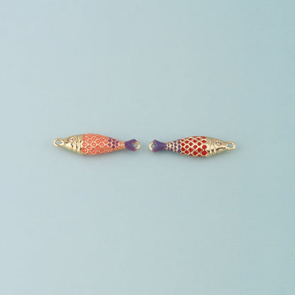 Gold Fish Connector,18K Gold Filled Fish Pendant,Enamel Ocean Charm Bracelet Necklace for DIY Jewelry Making Supply