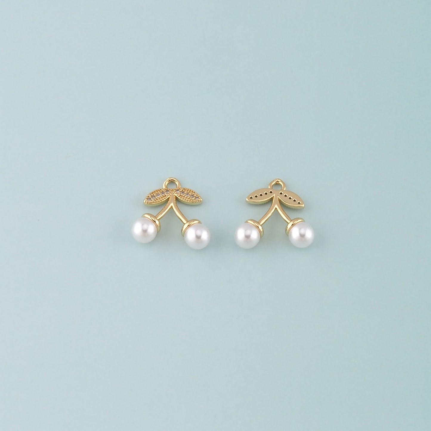Gold Cherry Charms,18K Gold Filled Pearl Cherry Pendant,CZ Micro Pave Fruit Charm Bracelet Necklace for DIY Jewelry Making Supply