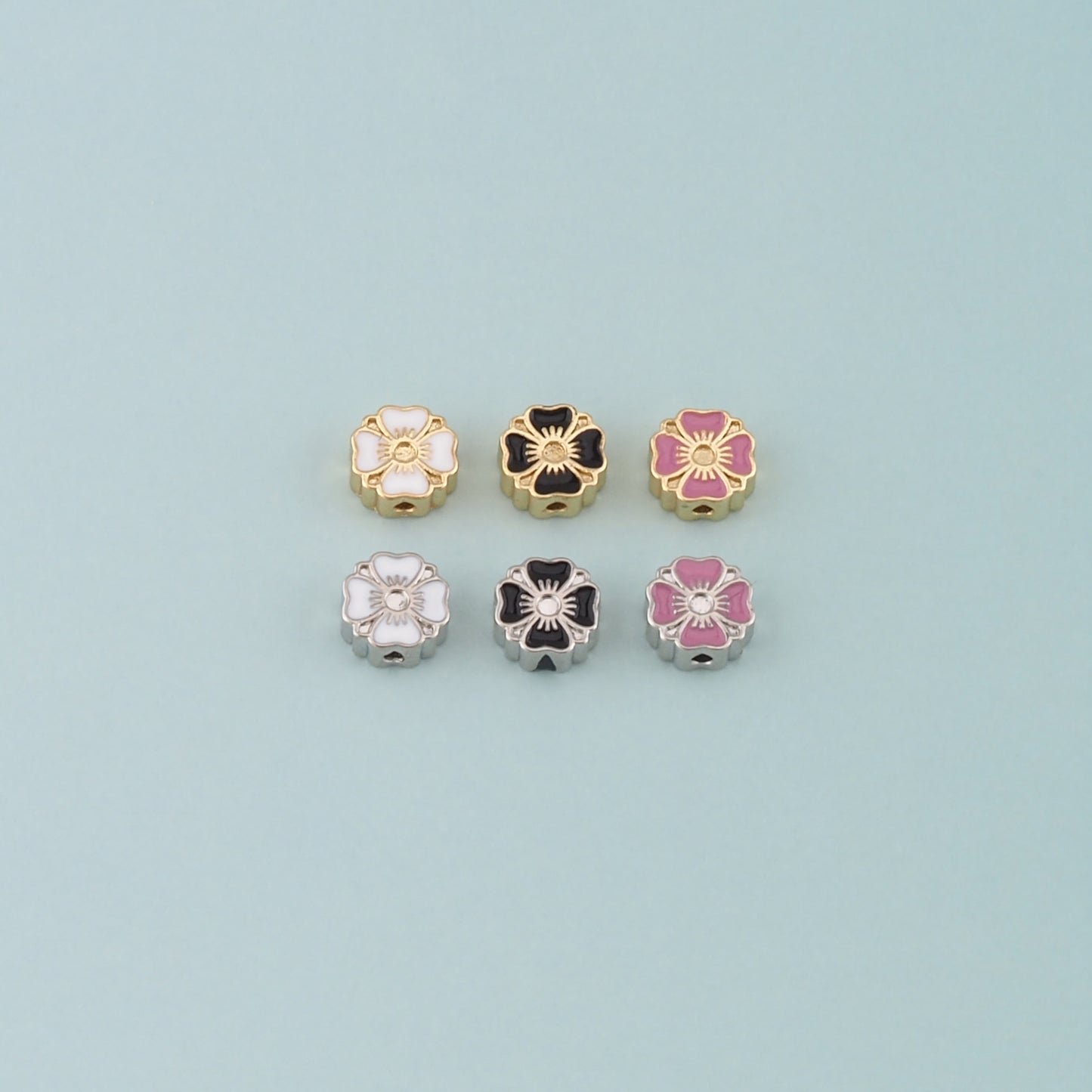 18K Gold Filled Flower Spacer Beads,Enamel Flower Charm Bracelet Necklace for DIY Jewelry Making Supply