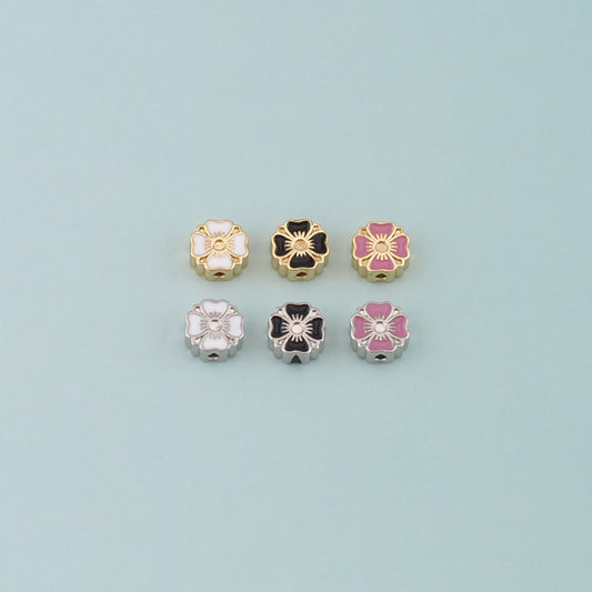 18K Gold Filled Flower Spacer Beads,Enamel Flower Charm Bracelet Necklace for DIY Jewelry Making Supply